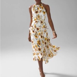 White House Black Market Yellow Floral Midi Dress